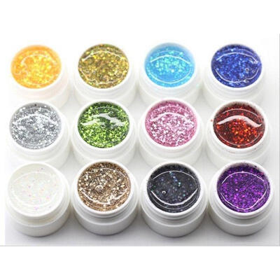 

12 Mixed Colors Nail Art Glitter Powder Dust Resin UV Gel Tips Decoration Set