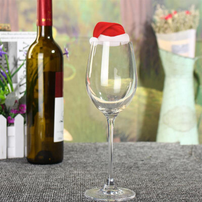 

WS 10 PcsSET Table Place Cards Christmas Santa Hat Wine Glass Decoration