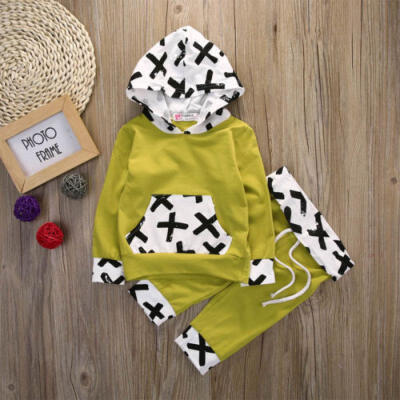 

US STOCK 2PCS Newborn Kids Baby Boys Girls Hoodie TopPants Tracksuit Outfit Set