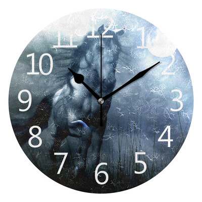

Wall Clock Dark Night Horse Round Wall Clock Arabic Numerals Design