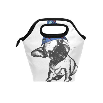 

Lunch Bag Blue Cap Dog Tote Travel Picnic Insulated Handbags Portable Zipper Lunch Bag Box