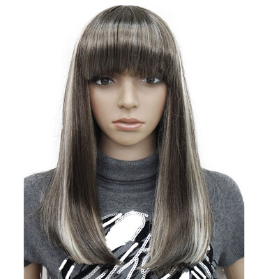 

StrongBeauty Blonde Brown Medium Length Heat ok Dot Skin Top Synthetic Full Wig