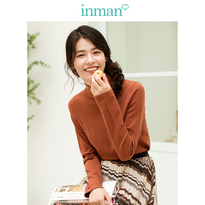 

INMAN 2018 winter new small fresh art embroidery high collar bottoming shirt sweater female 1884132534 caramel color