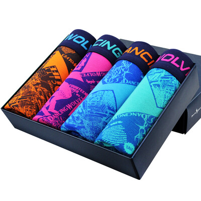 

Jingdong supermarket&wolf dance men&39s underwear men&39s breath in the waist lan fine glue fashion printing flat feet underwear four loaded 3119-4 color  code