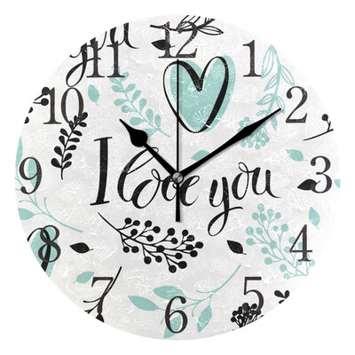 

Wall Clock Arabic Numerals Design I Love You Writing Leaf Round