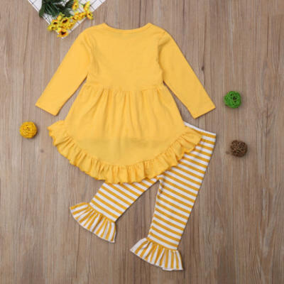 

US Stock 2pcs Baby Girls Clothes Outfits Ruffle Tops DressStriped Leggings Set