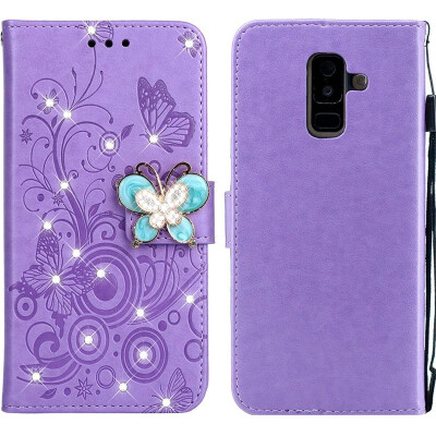 

MOONCASE Samsung Galaxy A6 2018 Butterfly Rhinestone Embossed Leather Case - Purple