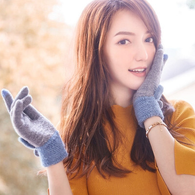 

New knitting gloves ladies autumn&winter wool&fleece can touch screen outdoor thermal cycling Korean version lovely