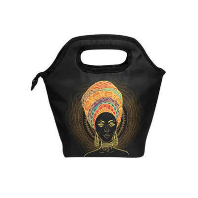 

Insulated Lunch Tote Bag African American Women Travel Picnic Lunch Handbags Portable Zipper Lunch Bag Box