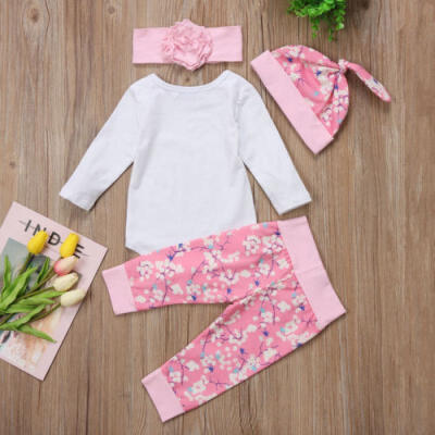 

Baby Girls Hello World Outfits Clothes Cotton T-shirt RomperFloral Pants Set