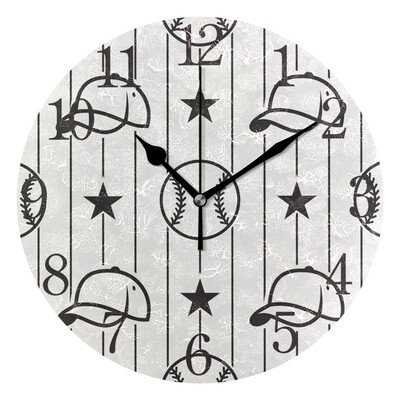

Wall Clock Baseball And Hat Round Wall Clock Arabic Numerals Design