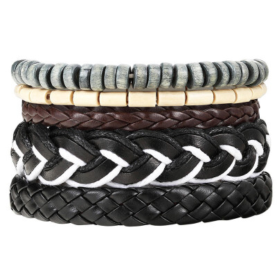 

New Fashion Bead Leather Bracelets & bangles for Woven 34 pcs 1 Set Multilayer Wristband Vintage Handmade Bracelet Men Pulseira