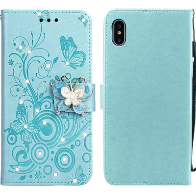 

MOONCASE Apple iPhone XR Butterfly Rhinestone Embossed Leather Case - Green