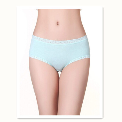 

Womens Cotton Sexy Lace Mid Waist Solid Color Briefs 4 pieces K7010