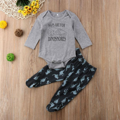 

USA Newborn Toddler Baby Boys Girls Dinosaur Romper TopsPants Set Kids Outfits