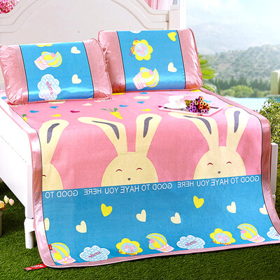 

Jiuzhou deer home textile mats printed ice mats three-piece double bed mats mats folded mats pink rabbit rabbit 18 m bed