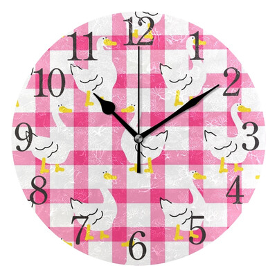 

Wall Clock Arabic Numerals Design Cute Goose On Checkered Round