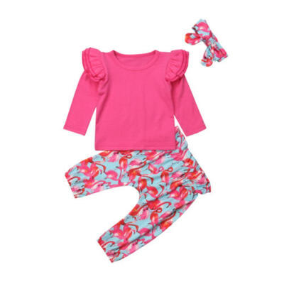 

3PCS Baby Girls Flamingo Outfits T-shirt Pants Set Toddler Autumn Clothes AU