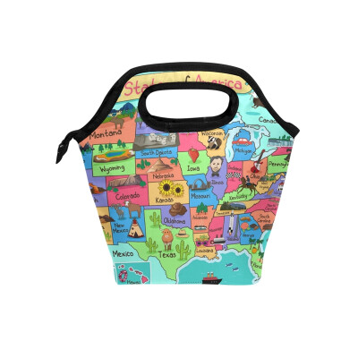 

Lunch Bag Tote Bag Artistic American Map Travel Picnic Organizer Lunch Holder Handbags Lunch Bag Box for Office