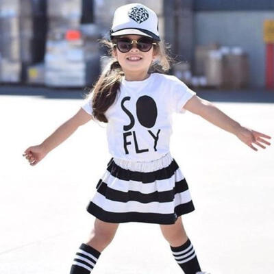 

Summer Baby Girls t ShirtStriped Skirts Tutu Dress Outfits Kids Clothes 1-6Y