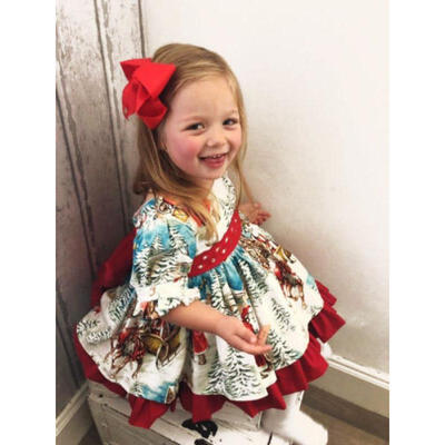 

Christmas Toddler Kid Baby Girl XMAS Flared Party Santa Swing Dress Clothes 2-6T