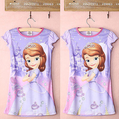 

Kids Girls Sofia Princess Sleepwear Summer Short Sleeve Dress Nightwear 4-14Y UK