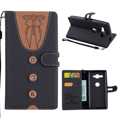 

MOONCASE Sony Xperia XZ2 Compact stitching embossed womens leather case - black