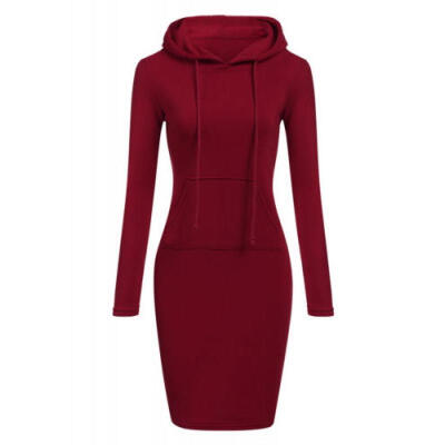 

US Women Casual Hooded Hoodie Long Sleeve Sweater Pocket Bodycon Tunic Dress Top