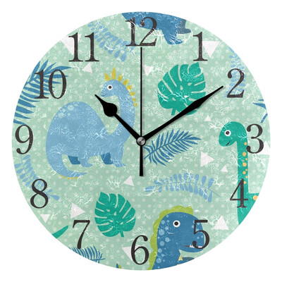 

Wall Clock Arabic Numerals Design Jungle And Dinosaurs Round