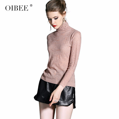

OIBEE2018 autumn new womens high collar knit top stretch sweater long sleeve bottoming shirt winter female