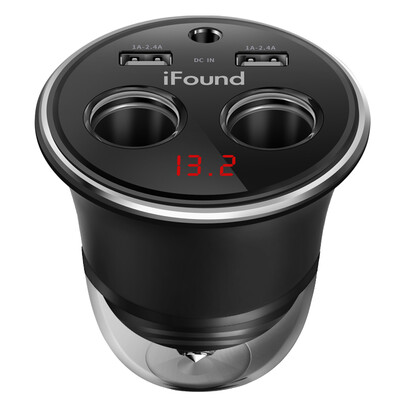 

48A dual USB ifound car charger cigarette lighter FZ-17 black 48A dual USB one drag two voltage detection LED digital cu