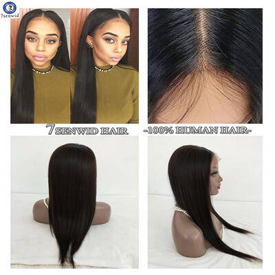 

Silky Straight Human Hair Wigs with Brazilian Virgin Hair Full Lace Wigs Glueless Lace Front Natural Color for Black women