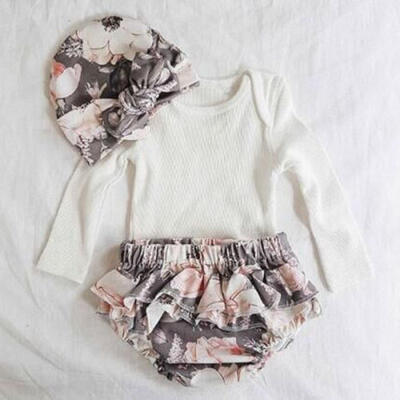 

Newborn Baby Girls Romper Tops Jumpsuit Floral Tutu Pants Hat Outfit Clothes Set
