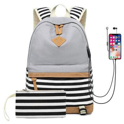 

Shoulder bag womens fashion Korean printed bag middle school students satchel stripe canvas backpack