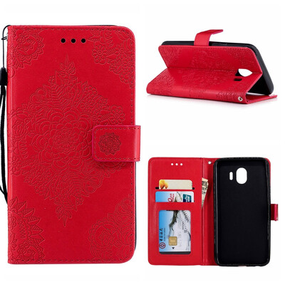 

MOONCASE Samsung Galaxy J4 Blue&White Porcelain Embossed Leather Case - Red
