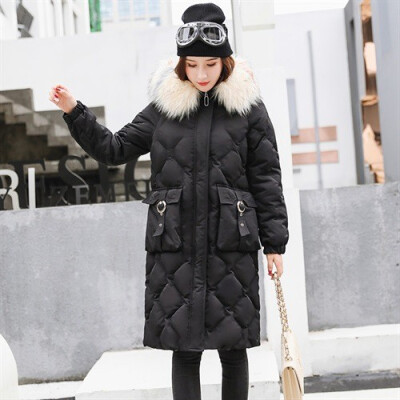 

Female long section large fur collar jacket Slim cotton jacket knee coat winter clothing 90229