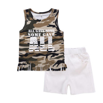 

AU STOCK Newborn Infant Baby Girl Outfits Clothes Camo Tassele Top Short Pants