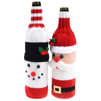 

UpperX 2pcs Christmas Wine Bottle Cover Knitted Sweater Covers Set for Christmas Decorations