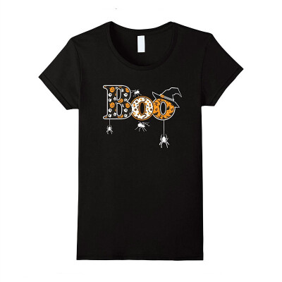 

Boo Halloween T-Shirt With Spiders And Witch Hat