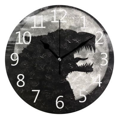 

Wall Clock Arabic Numerals Design Wolf Under The Night Sky Round