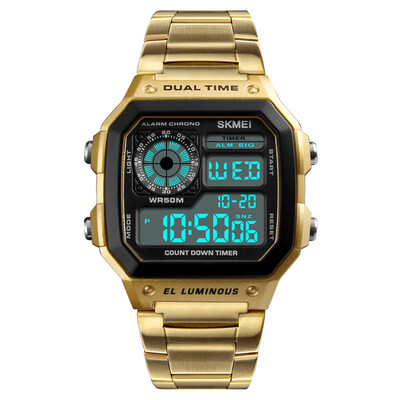 

Men Fashion Stainless Steel Sport Watch 5ATM Water-resistant Digital Backlight Wristwatch Male Relogio Musculino Chronograph