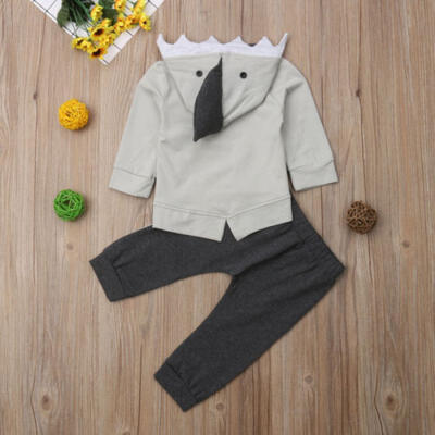 

US 2Pcs Newborn Kids Baby Boy Shark Hooded Tops Pants Autumn Outfits Set Clothes