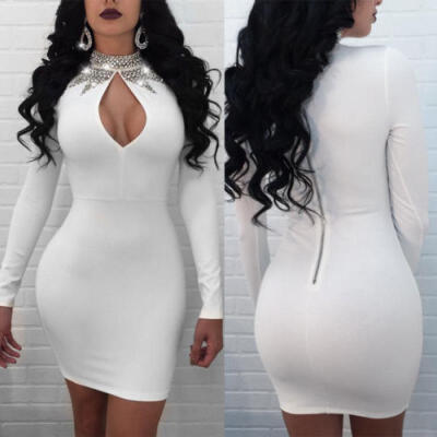 

Fashion Women Long Sleeve Bodycon Casual Party Evening Cocktail Mini Club Dress