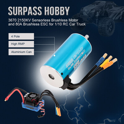

SURPASS HOBBY 3670 2150KV Sensorless Brushless Motor&80A Brushless ESC for 110 18 RC Car Truck