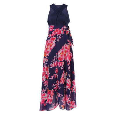 

Trendy Criss-cross V Neck Sleeveless Floral Print Chiffon A-line Women Maxi Dress