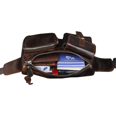 

Men Vintage Leather Waist Bag Fanny Packs Travel Outdoor Retro Belt Bum Pouch Shoulder Crossbody Sling Chest Bag