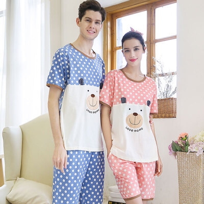 

Antarctic Nanjiren pajamas home service men&women short-sleeved home clothing suit cotton couple pajamas printing section N675X20031-2 wave point bear male male