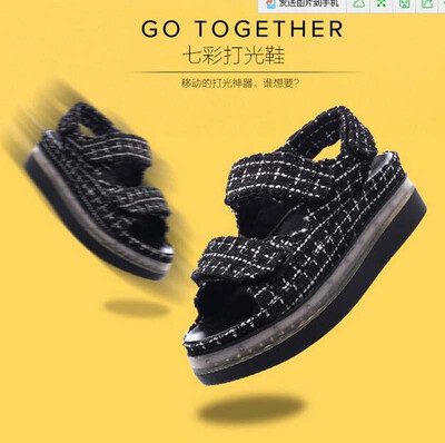 

Womens Summer LED Plaid Platform Sport Sandals Celebrity Velcro Light Up Shoes