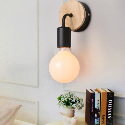 

Ever-Flower Wood Wall Lamp Iron Metal Wall Light Fixtures Living Bedroom Home Lighting Vintage Wall Sconces