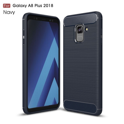 

Fivice Samsung Galaxy A8 plus 2018 case Luxury brushed carbon fiber TPU soft shell